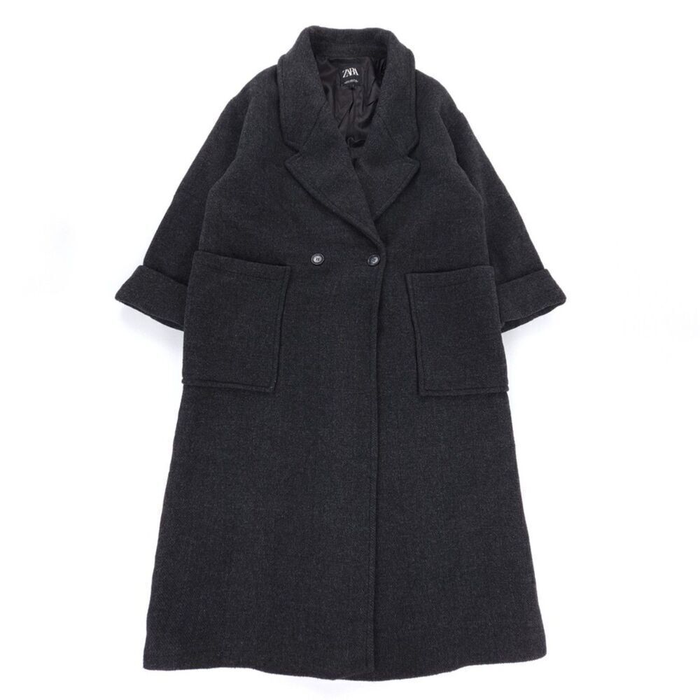 ZARA Wool Duster Double Breasted Tailored Coat Old Money Quiet Luxury Minimal